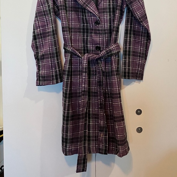 Purple Plaid Trench Coat - Picture 2 of 10